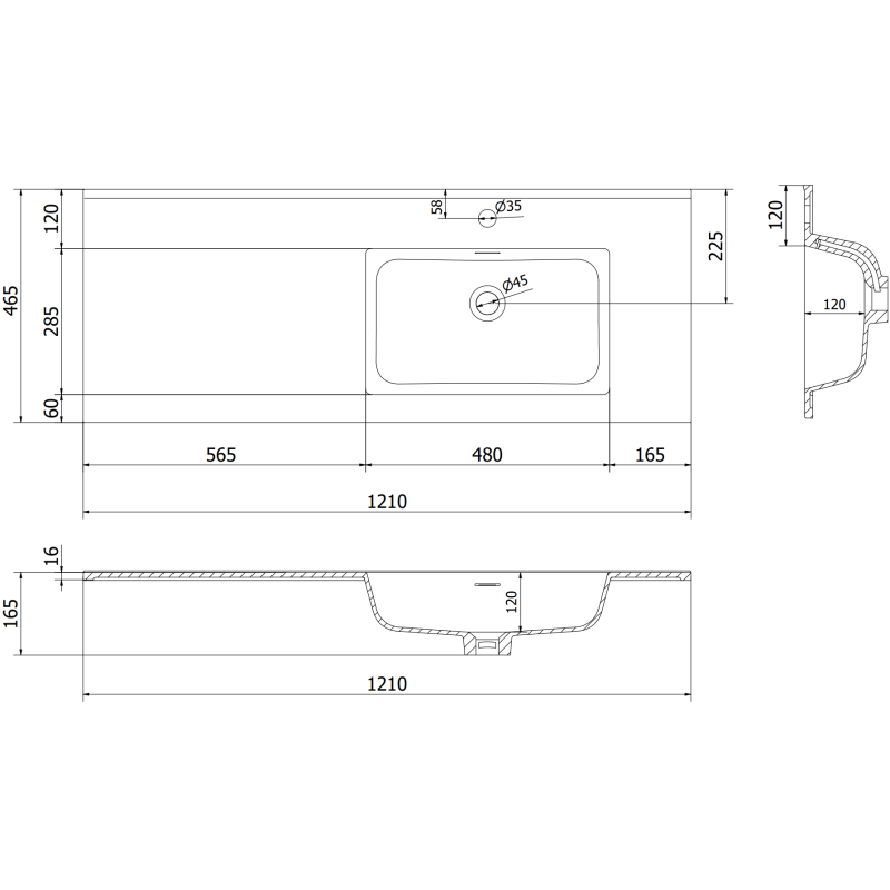 Mexen Rivel kúpeľňová skrinka 120 cm s umývadlom Otis pravá, 2S, 1D, ryhovaná, biela matná - 91A23-12047-3-BBFFF01-W18P01