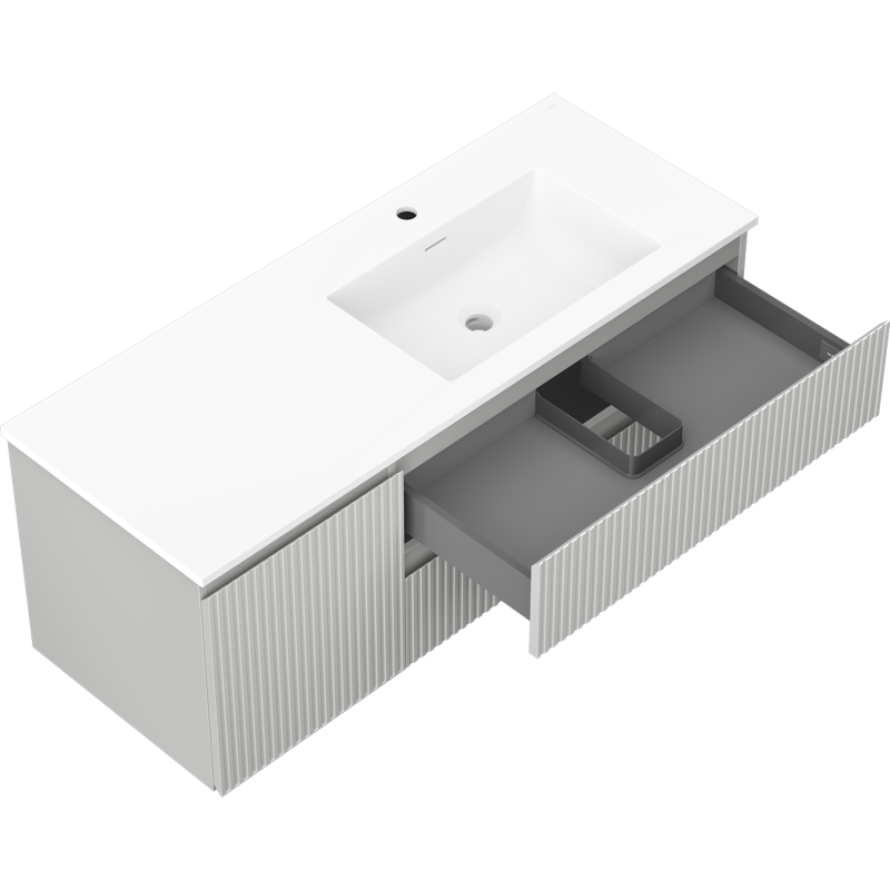 Mexen Rivel kúpeľňová skrinka 120 cm s umývadlom Otis pravá, 2S, 1D, ryhovaná, sivá/biela mat - 91A23-12047-3-BBFFF62-W18P01