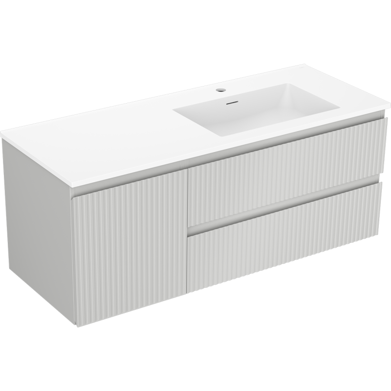 Mexen Rivel kúpeľňová skrinka 120 cm s umývadlom Otis pravá, 2S, 1D, ryhovaná, sivá/biela mat - 91A23-12047-3-BBFFF62-W18P01