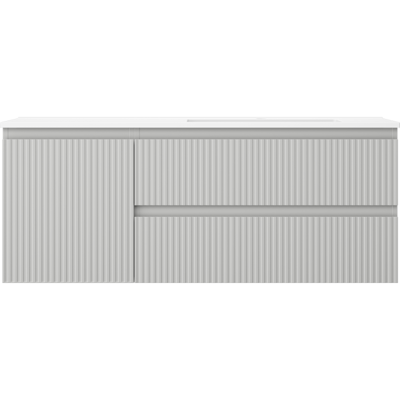 Mexen Rivel kúpeľňová skrinka 120 cm s umývadlom Otis pravá, 2S, 1D, ryhovaná, sivá/biela mat - 91A23-12047-3-BBFFF62-W18P01