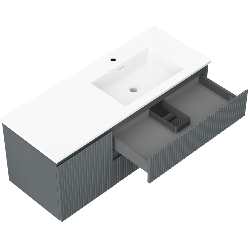Mexen Rivel kúpeľňová skrinka 120 cm s umývadlom Otis pravým, 2S, 1D, drážkovaná, grafitová/biela matná