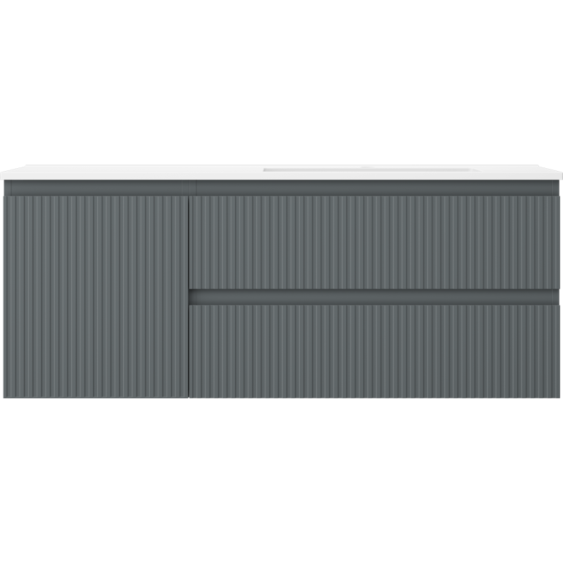 Mexen Rivel kúpeľňová skrinka 120 cm s umývadlom Otis pravým, 2S, 1D, drážkovaná, grafitová/biela matná