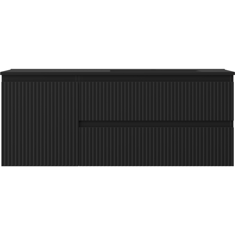 Mexen Rivel kúpeľňová skrinka 120 cm s umývadlom Otis pravá, 2S, 1D, ryhovaná, čierna mat - 91A23-12047-3-BBFFF71-W18P71