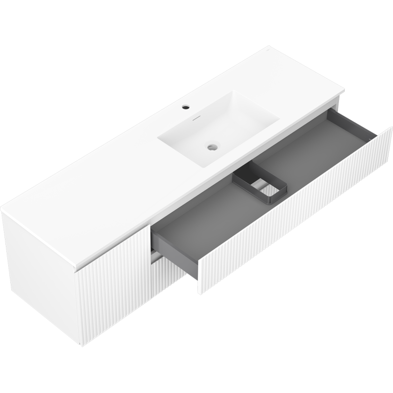 Mexen Rivel kúpeľňová skrinka 160 cm s umývadlom Otis pravým, 2S, 1D, drážkovaná, biela matná - 91A23-16047-3-BBFFF01-W18P01