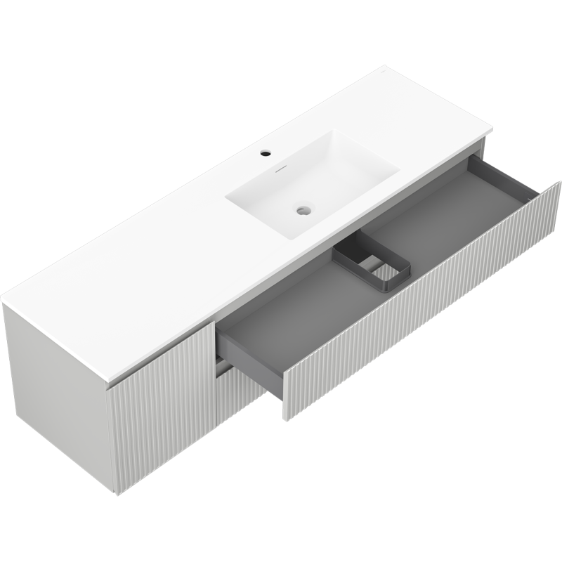 Mexen Rivel kúpeľňová skrinka 160 cm s umývadlom Otis pravá, 2S, 1D, ryhovaná, sivá/biela matná - 91A23-16047-3-BBFFF62-W18P01