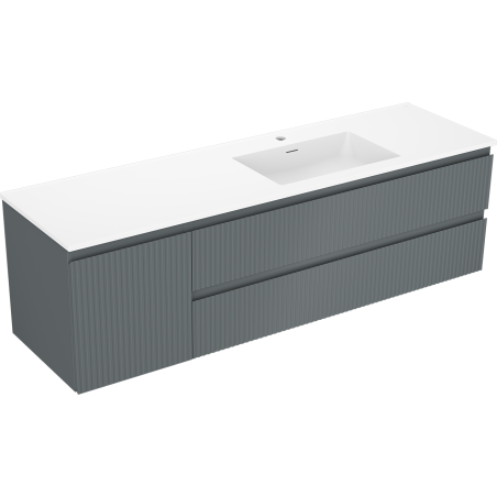 Mexen Rivel kúpeľňová skrinka 160 cm s umývadlom Otis pravá, 2S, 1D, ryhovaná, grafit/biela matná