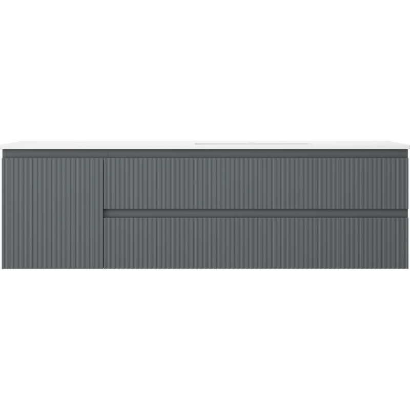 Mexen Rivel kúpeľňová skrinka 160 cm s umývadlom Otis pravá, 2S, 1D, ryhovaná, grafit/biela matná