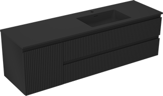 Mexen Rivel kúpeľňová skrinka 160 cm s umývadlom Otis pravá, 2S, 1D, ryhovaná, čierna mat - 91A23-16047-3-BBFFF71-W18P71