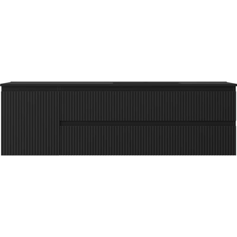 Mexen Rivel kúpeľňová skrinka 160 cm s umývadlom Otis pravá, 2S, 1D, ryhovaná, čierna mat - 91A23-16047-3-BBFFF71-W18P71