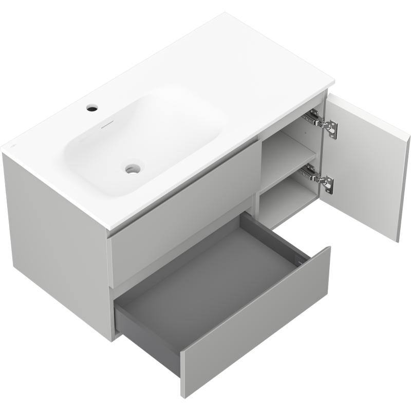 Mexen Orio kúpeľňová skrinka 90 cm s umývadlom Vela ľavým, 2S, 1D, sivá matná/biela matná - 91A13-09047-3-BBFFF62-W23L01