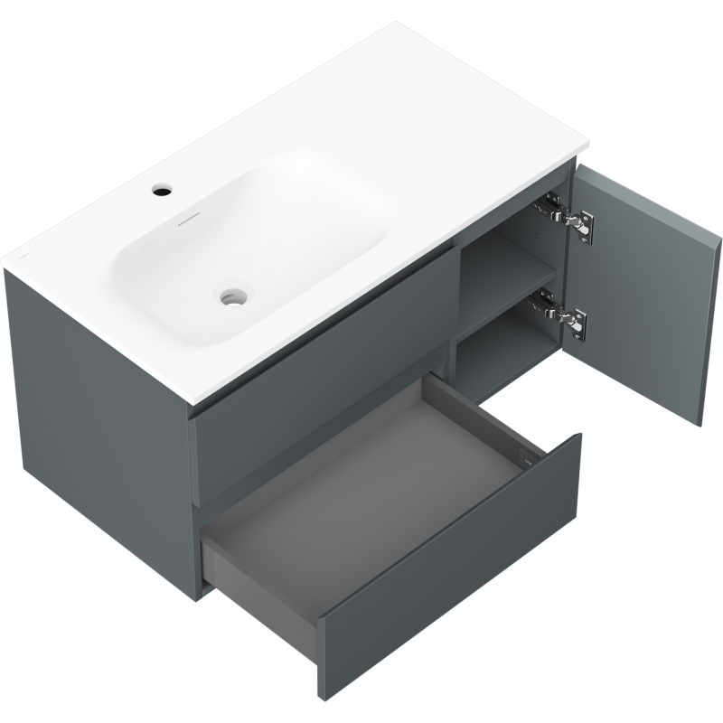 Mexen Orio kúpeľňová skrinka 90 cm s umývadlom Vela ľavým, 2S, 1D, grafit mat/biela mat - 91A13-09047-3-BBFFF66-W23L01