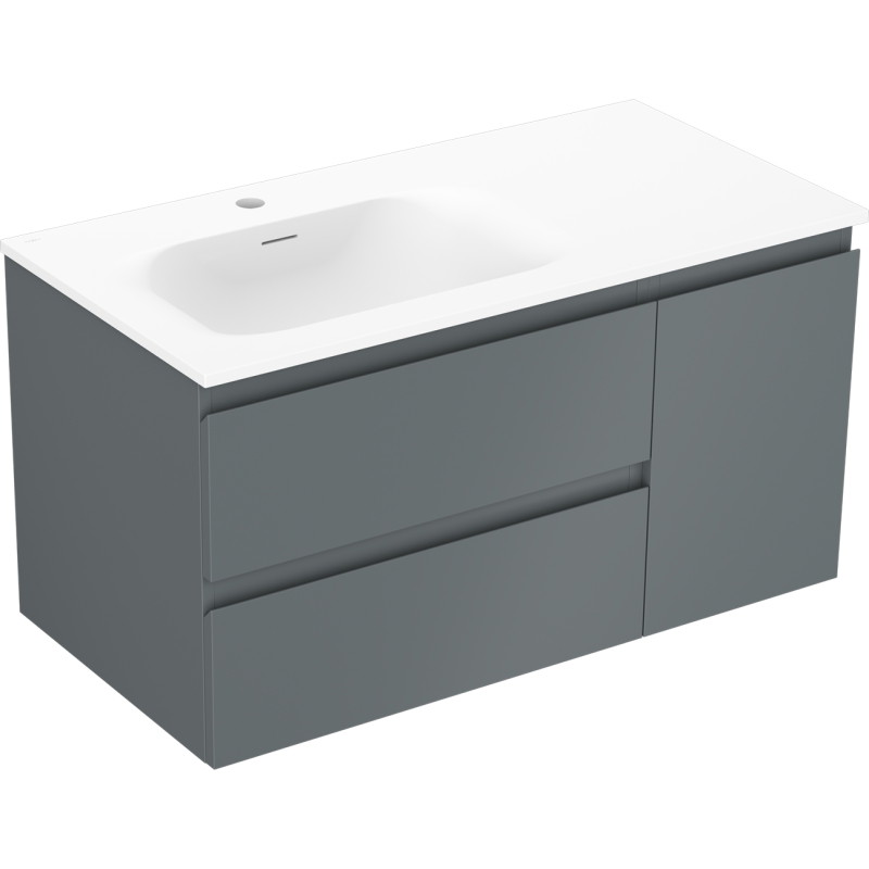 Mexen Orio kúpeľňová skrinka 90 cm s umývadlom Vela ľavá, 2S, 1D, grafit mat/biela mat - 91A13-09047-3-BBFFF66-W23L01