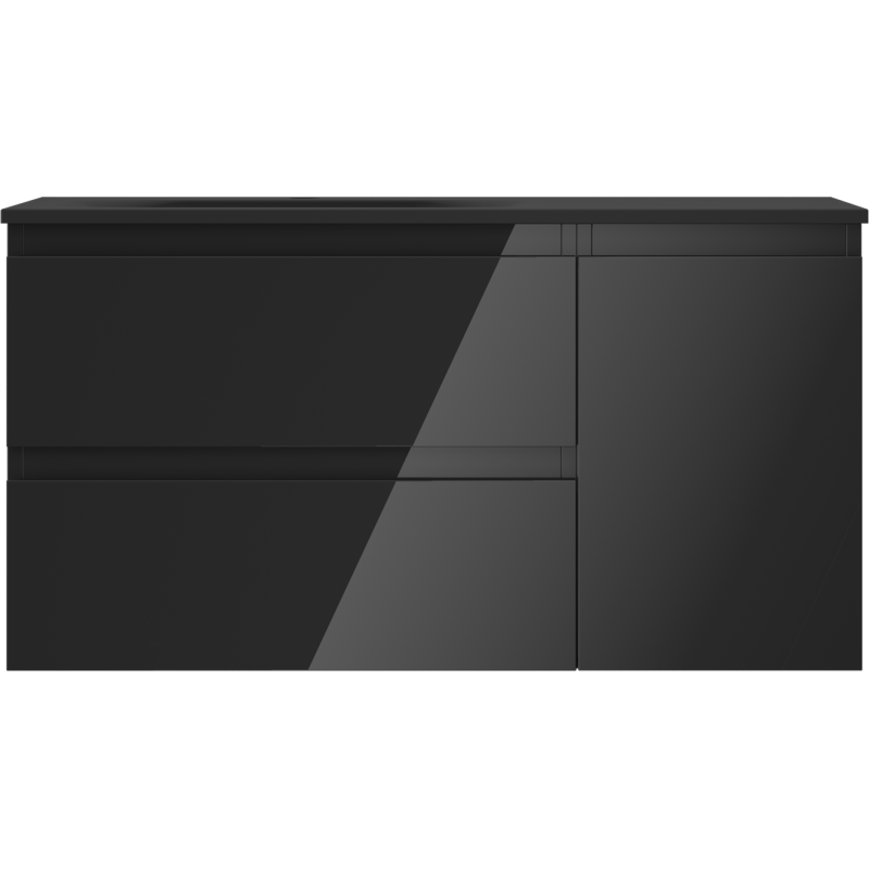 Mexen Orio kúpeľňová skrinka 90 cm s umývadlom Vela ľavým, 2S, 1D, čierny lesk/čierny mat - 91A13-09047-3-BBFFF70-W23L71