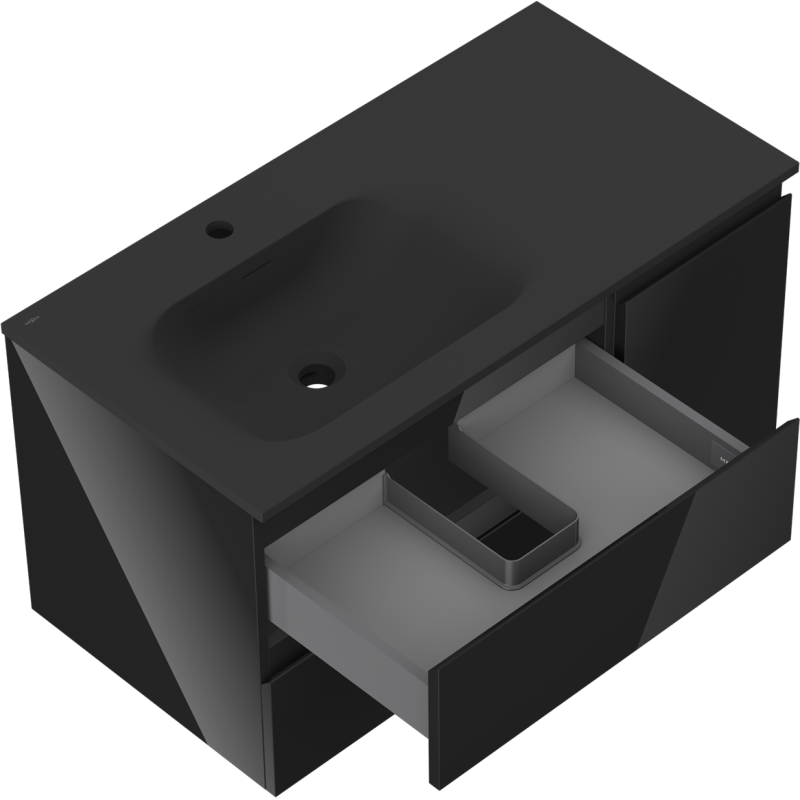 Mexen Orio kúpeľňová skrinka 90 cm s umývadlom Vela ľavým, 2S, 1D, čierny lesk/čierny mat - 91A13-09047-3-BBFFF70-W23L71