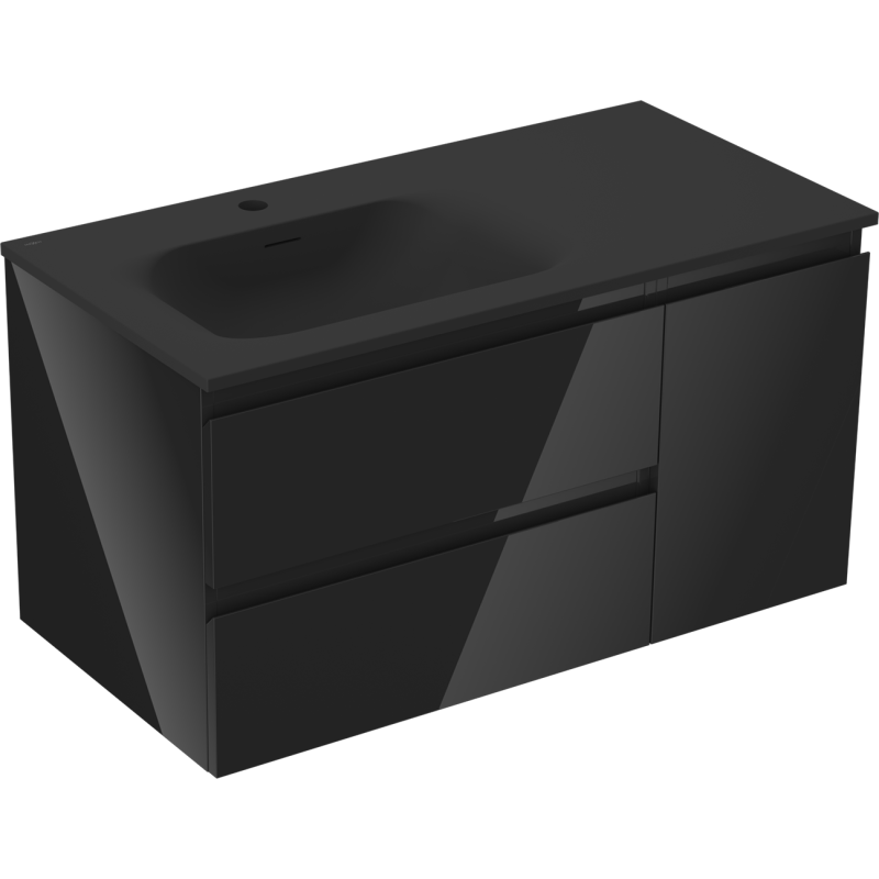Mexen Orio kúpeľňová skrinka 90 cm s umývadlom Vela ľavým, 2S, 1D, čierny lesk/čierny mat - 91A13-09047-3-BBFFF70-W23L71