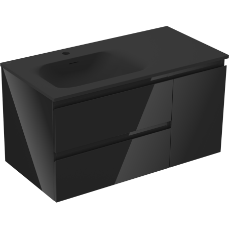 Mexen Orio kúpeľňová skrinka 90 cm s umývadlom Vela ľavým, 2S, 1D, čierny lesk/čierny mat - 91A13-09047-3-BBFFF70-W23L71
