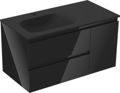 Mexen Orio kúpeľňová skrinka 90 cm s umývadlom Vela ľavým, 2S, 1D, čierny lesk/čierny mat - 91A13-09047-3-BBFFF70-W23L71
