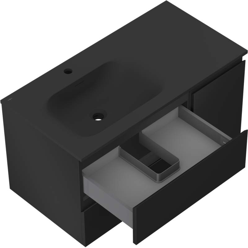 Mexen Orio kúpeľňová skrinka 90 cm s umývadlom Vela ľavým, 2S, 1D, čierna matná - 91A13-09047-3-BBFFF71-W23L71