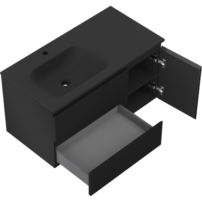 Mexen Orio kúpeľňová skrinka 90 cm s umývadlom Vela ľavým, 2S, 1D, čierna matná - 91A13-09047-3-BBFFF71-W23L71