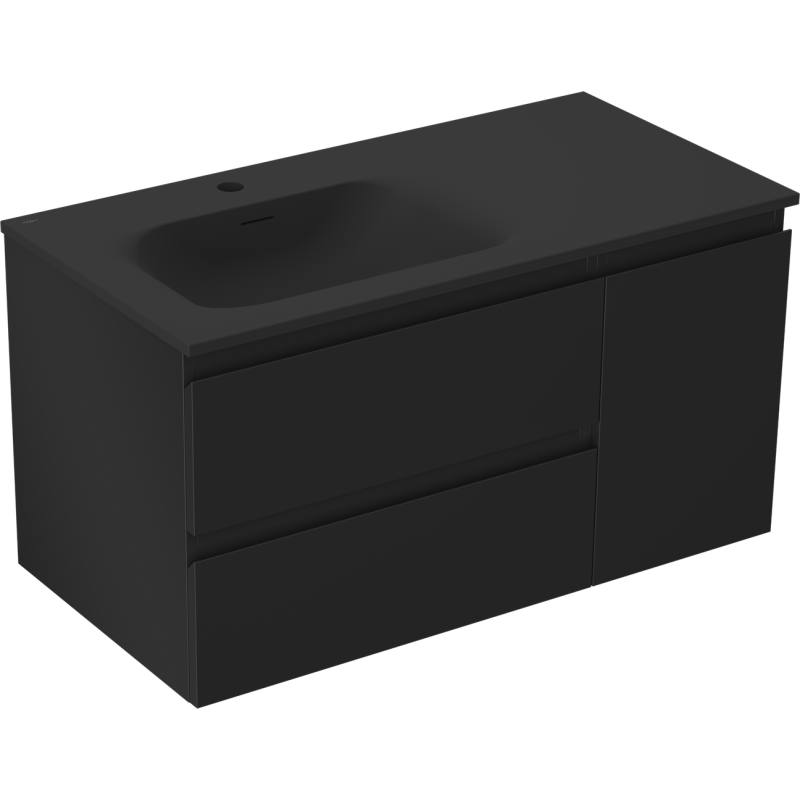 Mexen Orio kúpeľňová skrinka 90 cm s umývadlom Vela ľavým, 2S, 1D, čierna matná - 91A13-09047-3-BBFFF71-W23L71
