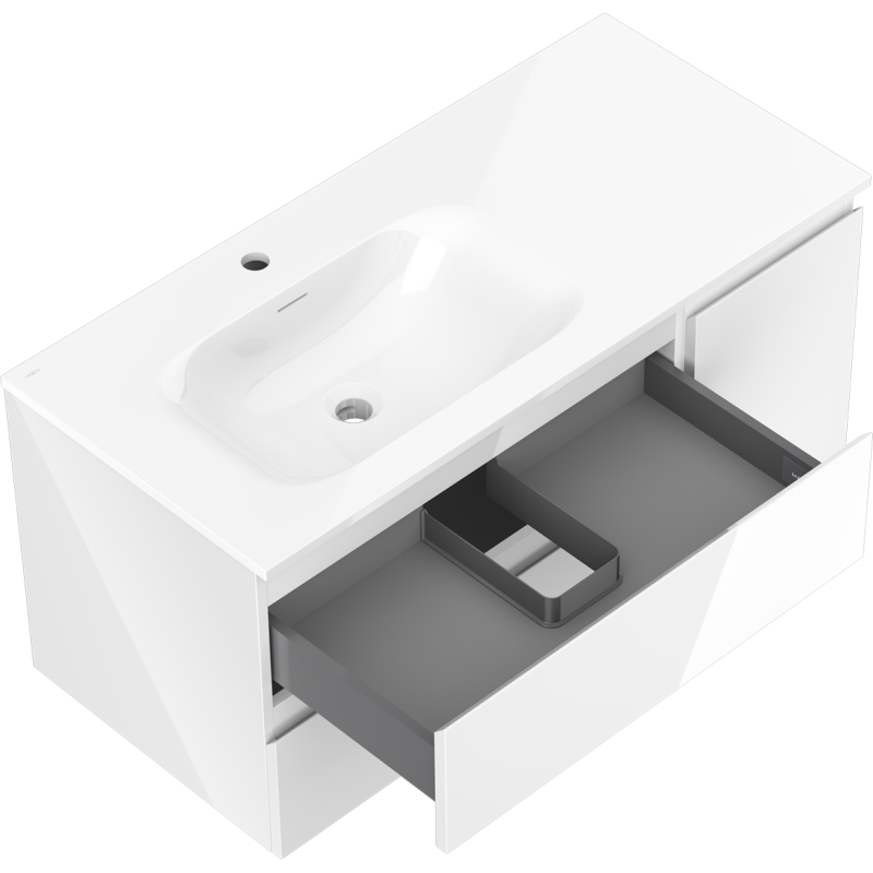 Mexen Orio kúpeľňová skrinka 100 cm s ľavou umývadlom Vela, 2S, 1D, biela lesklá - 91A13-10047-3-BBFFF00-W23L00