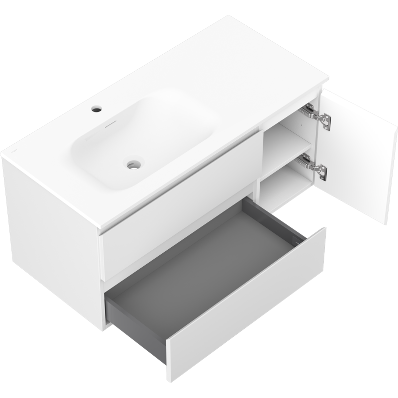 Mexen Orio kúpeľňová skrinka 100 cm s umývadlom Vela ľavá, 2S, 1D, biela matná - 91A13-10047-3-BBFFFF01-W23L01