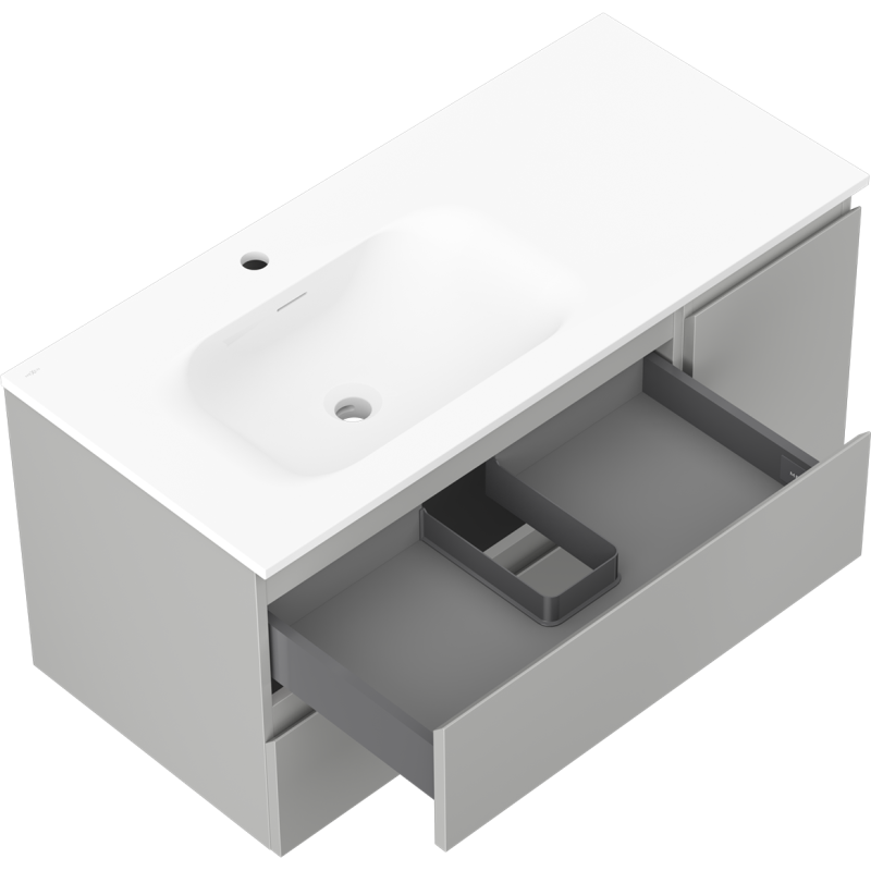 Mexen Orio kúpeľňová skrinka 100 cm s umývadlom Vela ľavá, 2S, 1D, sivá mat/biela mat - 91A13-10047-3-BBFFF62-W23L01