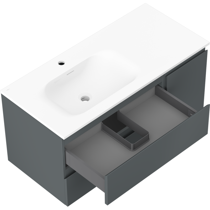 Mexen Orio kúpeľňová skrinka 100 cm s umývadlom Vela ľavou, 2S, 1D, grafitová matná/biela matná