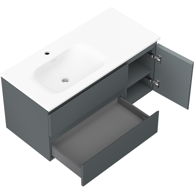 Mexen Orio kúpeľňová skrinka 100 cm s umývadlom Vela ľavou, 2S, 1D, grafitová matná/biela matná