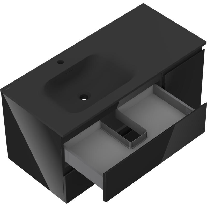 Mexen Orio kúpeľňová skrinka 100 cm s umývadlom Vela ľavým, 2S, 1D, čierny lesk/čierny mat