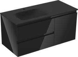 Mexen Orio kúpeľňová skrinka 100 cm s umývadlom Vela ľavým, 2S, 1D, čierny lesk/čierny mat