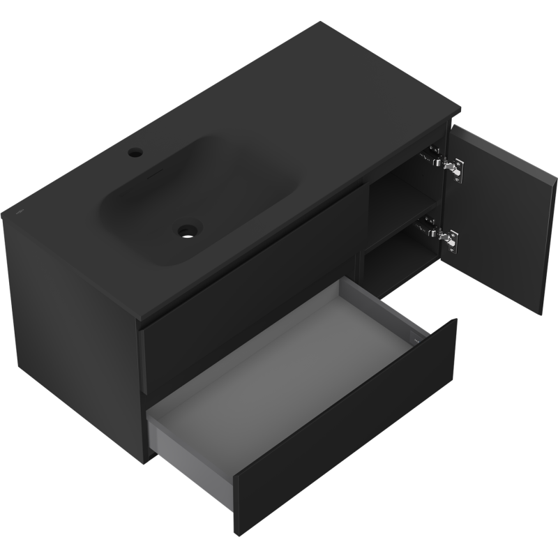 Mexen Orio kúpeľňová skrinka 100 cm s umývadlom Vela ľavou, 2S, 1D, čierna matná - 91A13-10047-3-BBFFF71-W23L71