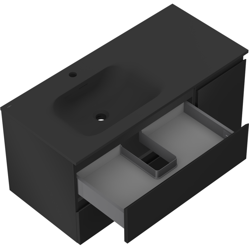 Mexen Orio kúpeľňová skrinka 100 cm s umývadlom Vela ľavou, 2S, 1D, čierna matná - 91A13-10047-3-BBFFF71-W23L71