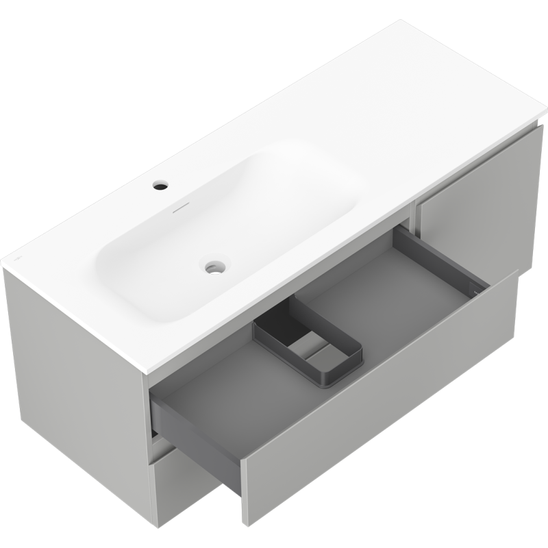 Mexen Orio skrinka do kúpeľne 120 cm s umývadlom Vela ľavou, 2S, 1D, sivá mat/biela mat - 91A13-12047-3-BBFFF62-W23L01