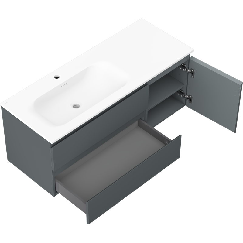 Mexen Orio kúpeľňová skrinka 120 cm s umývadlom Vela ľavá, 2S, 1D, grafit mat/biela mat - 91A13-12047-3-BBFFF66-W23L01