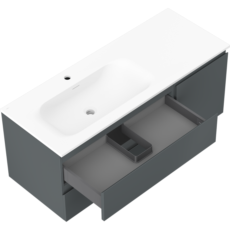 Mexen Orio kúpeľňová skrinka 120 cm s umývadlom Vela ľavá, 2S, 1D, grafit mat/biela mat - 91A13-12047-3-BBFFF66-W23L01