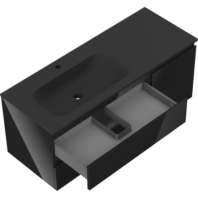 Mexen Orio kúpeľňová skrinka 120 cm s umývadlom Vela ľavým, 2S, 1D, čierny lesk/čierny mat - 91A13-12047-3-BBFFF70-W23L71