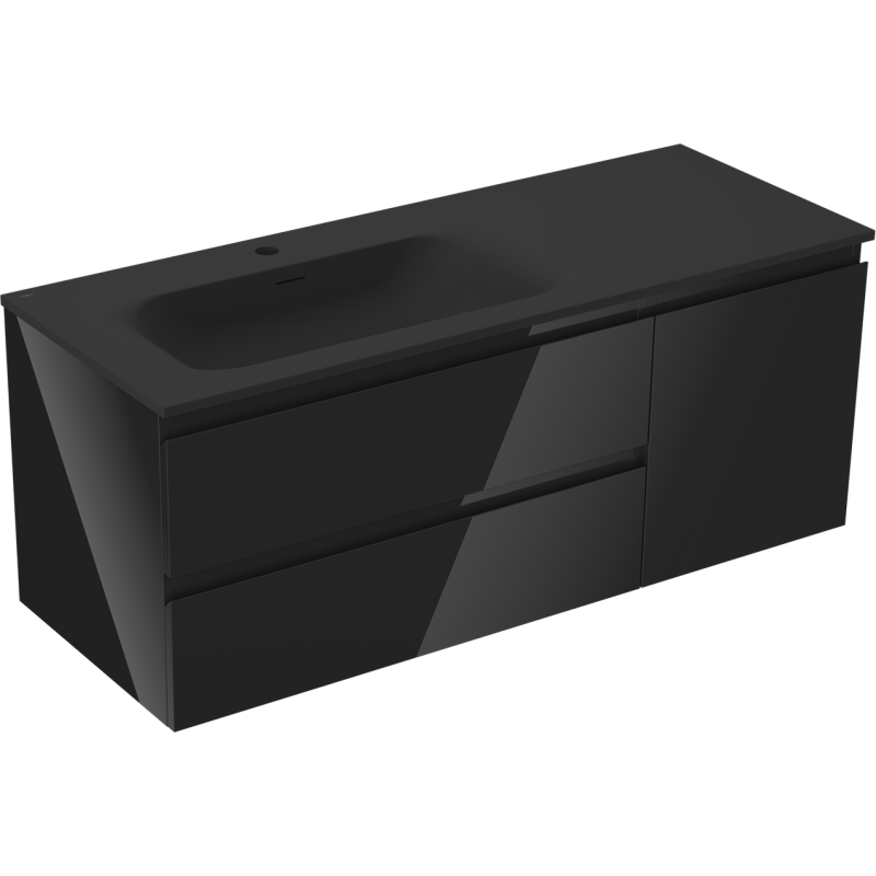 Mexen Orio kúpeľňová skrinka 120 cm s umývadlom Vela ľavým, 2S, 1D, čierny lesk/čierny mat - 91A13-12047-3-BBFFF70-W23L71