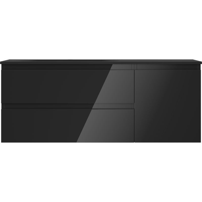 Mexen Orio kúpeľňová skrinka 120 cm s umývadlom Vela ľavým, 2S, 1D, čierny lesk/čierny mat - 91A13-12047-3-BBFFF70-W23L71