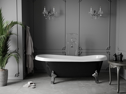 Mexen Retro voľne stojaca vaňa 170 x 75 cm, biela/čierna, nohy chróm - 53251707575-00