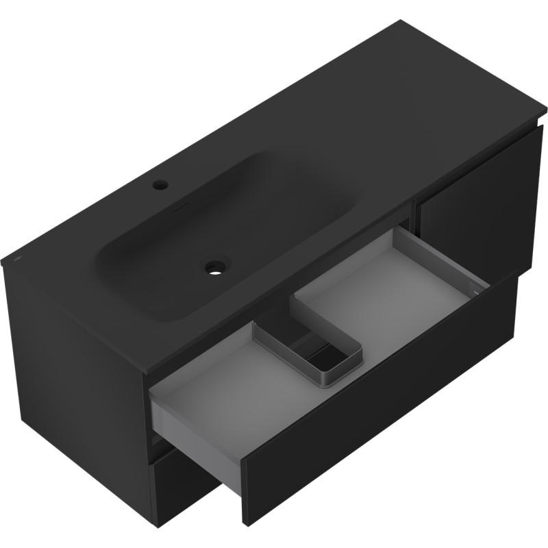 Mexen Orio kúpeľňová skrinka 120 cm s ľavým umývadlom Vela, 2S, 1D, čierna matná - 91A13-12047-3-BBFFF71-W23L71
