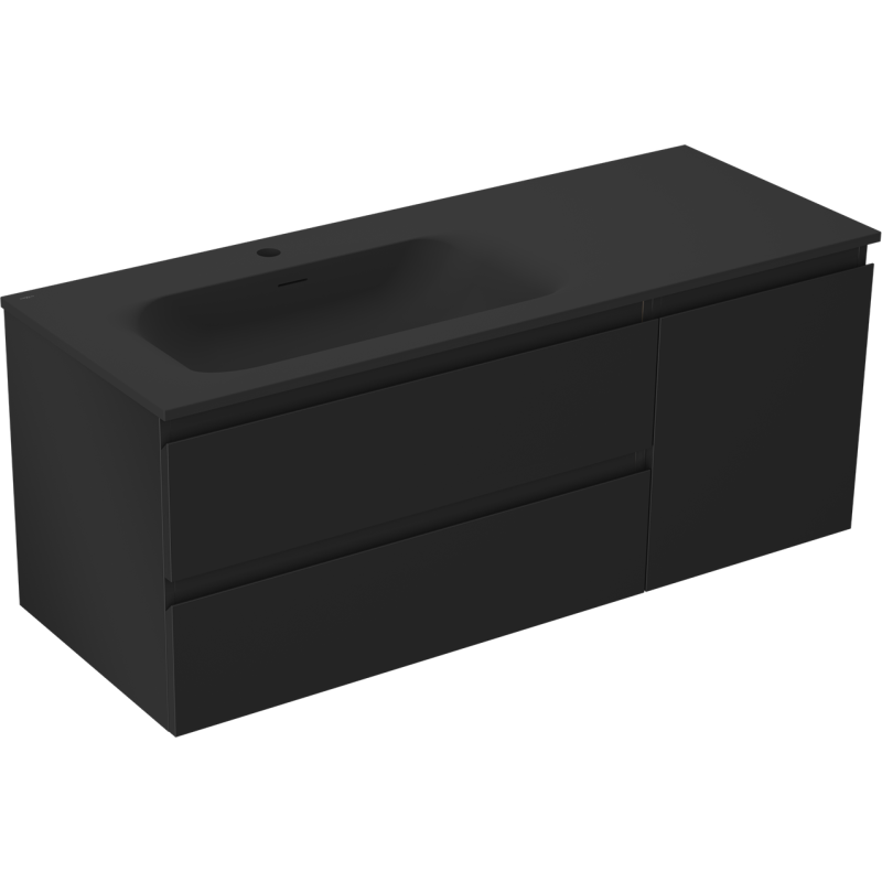 Mexen Orio kúpeľňová skrinka 120 cm s ľavým umývadlom Vela, 2S, 1D, čierna matná - 91A13-12047-3-BBFFF71-W23L71