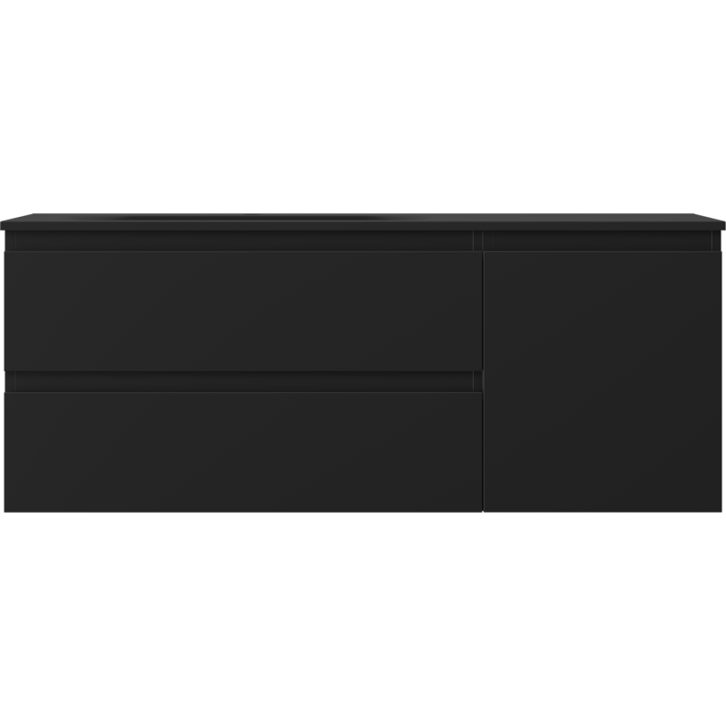 Mexen Orio kúpeľňová skrinka 120 cm s ľavým umývadlom Vela, 2S, 1D, čierna matná - 91A13-12047-3-BBFFF71-W23L71