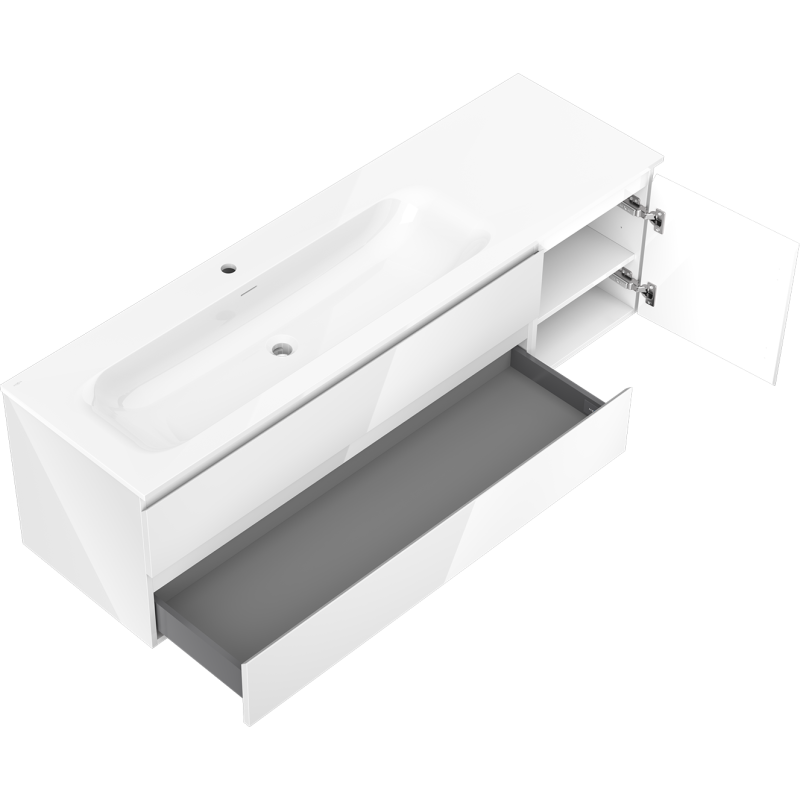 Mexen Orio kúpeľňová skrinka 160 cm s umývadlom Vela ľavou, 2S, 1D, biela lesk - 91A13-16047-3-BBFFF00-W23L00