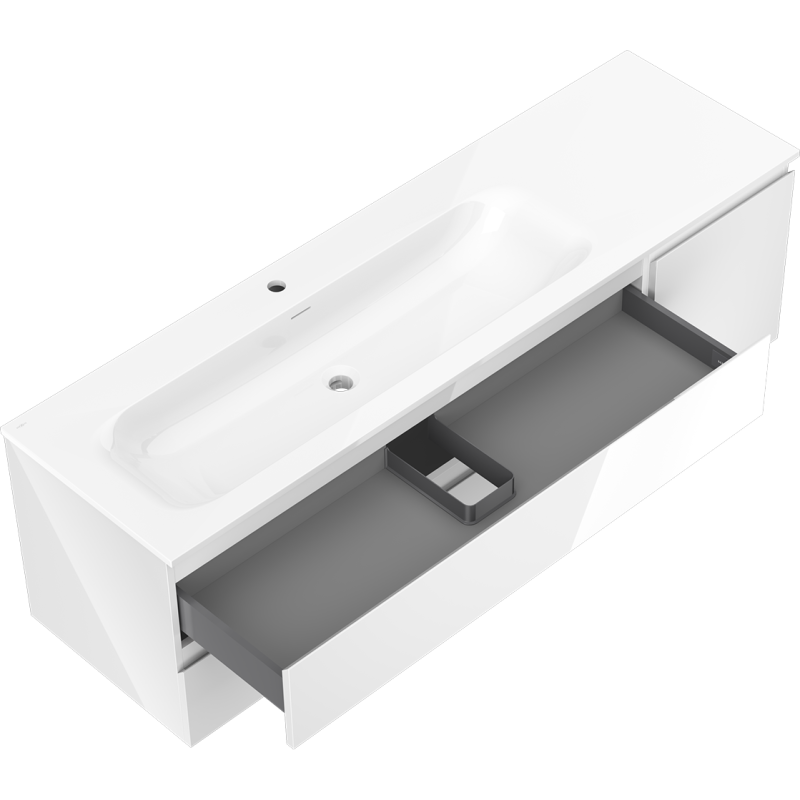 Mexen Orio kúpeľňová skrinka 160 cm s umývadlom Vela ľavou, 2S, 1D, biela lesk - 91A13-16047-3-BBFFF00-W23L00