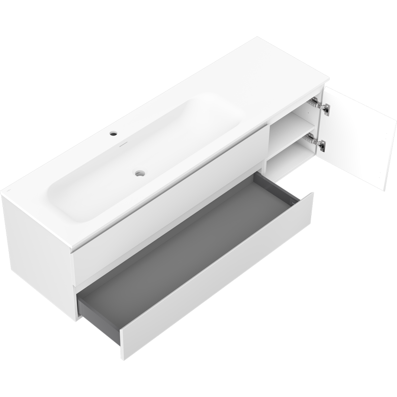 Mexen Orio kúpeľňová skrinka 160 cm s umývadlom Vela ľavá, 2S, 1D, biela matná - 91A13-16047-3-BBFFFF01-W23L01