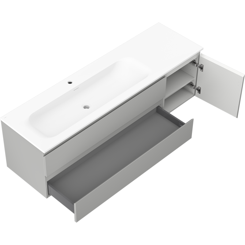 Mexen Orio kúpeľňová skrinka 160 cm s umývadlom Vela ľavým, 2S, 1D, sivá matná/biela matná - 91A13-16047-3-BBFFF62-W23L01