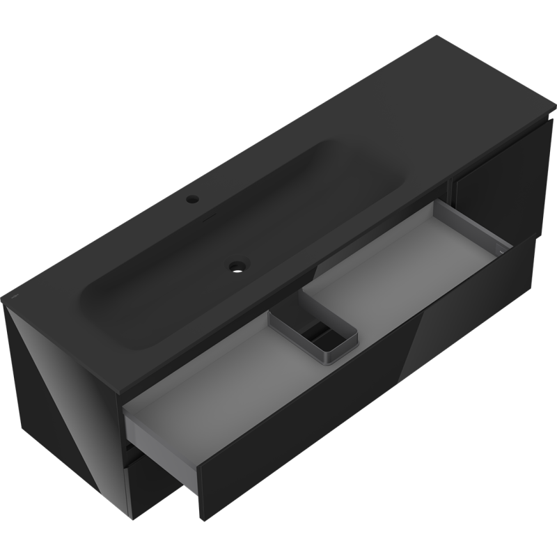 Mexen Orio kúpeľňová skrinka 160 cm s umývadlom Vela ľavá, 2S, 1D, čierny lesk/čierny mat - 91A13-16047-3-BBFFF70-W23L71