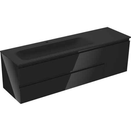 Mexen Orio kúpeľňová skrinka 160 cm s umývadlom Vela ľavá, 2S, 1D, čierny lesk/čierny mat - 91A13-16047-3-BBFFF70-W23L71