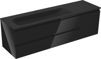 Mexen Orio kúpeľňová skrinka 160 cm s umývadlom Vela ľavá, 2S, 1D, čierny lesk/čierny mat - 91A13-16047-3-BBFFF70-W23L71